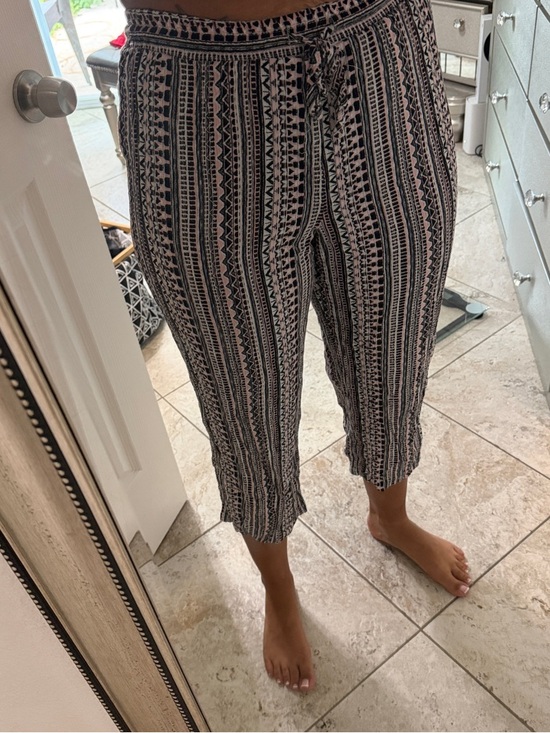 Robert Louis Pants - Robert Louis Black & White Printed Cropped Drawstring Pants
